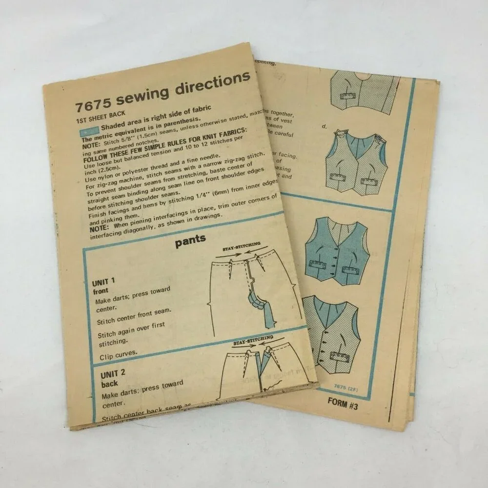 Vintage Simplicity 7675 Womens Sewing Pattern Shirt Pants Vest Wrap Skirt 14
